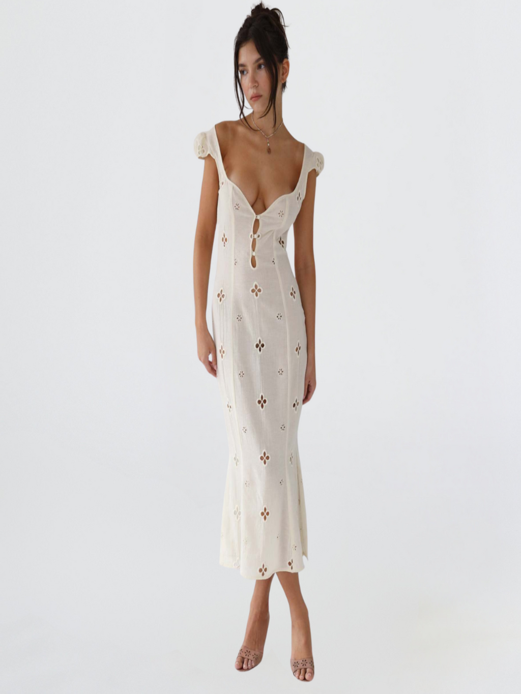 Esmeralda | Vestido Midi de Invitada de Boda Mujer Bordado Calado