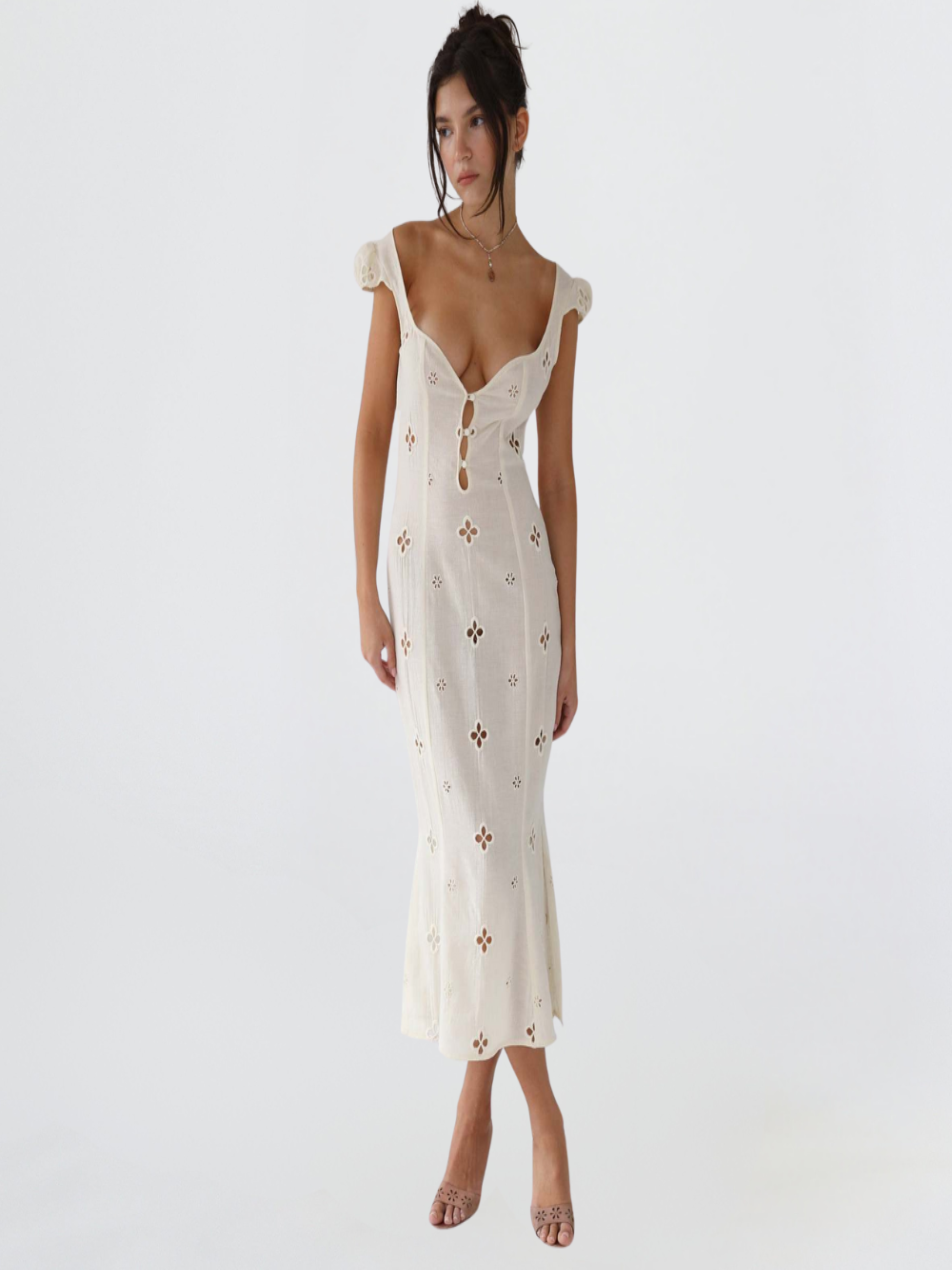 Esmeralda | Vestido Midi de Invitada de Boda Mujer Bordado Calado